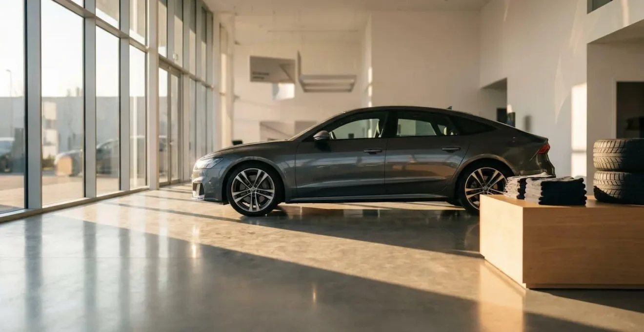 Balance symbolique représentant l'investissement initial plus élevé en concession automobile française face aux économies réalisées sur cinq ans