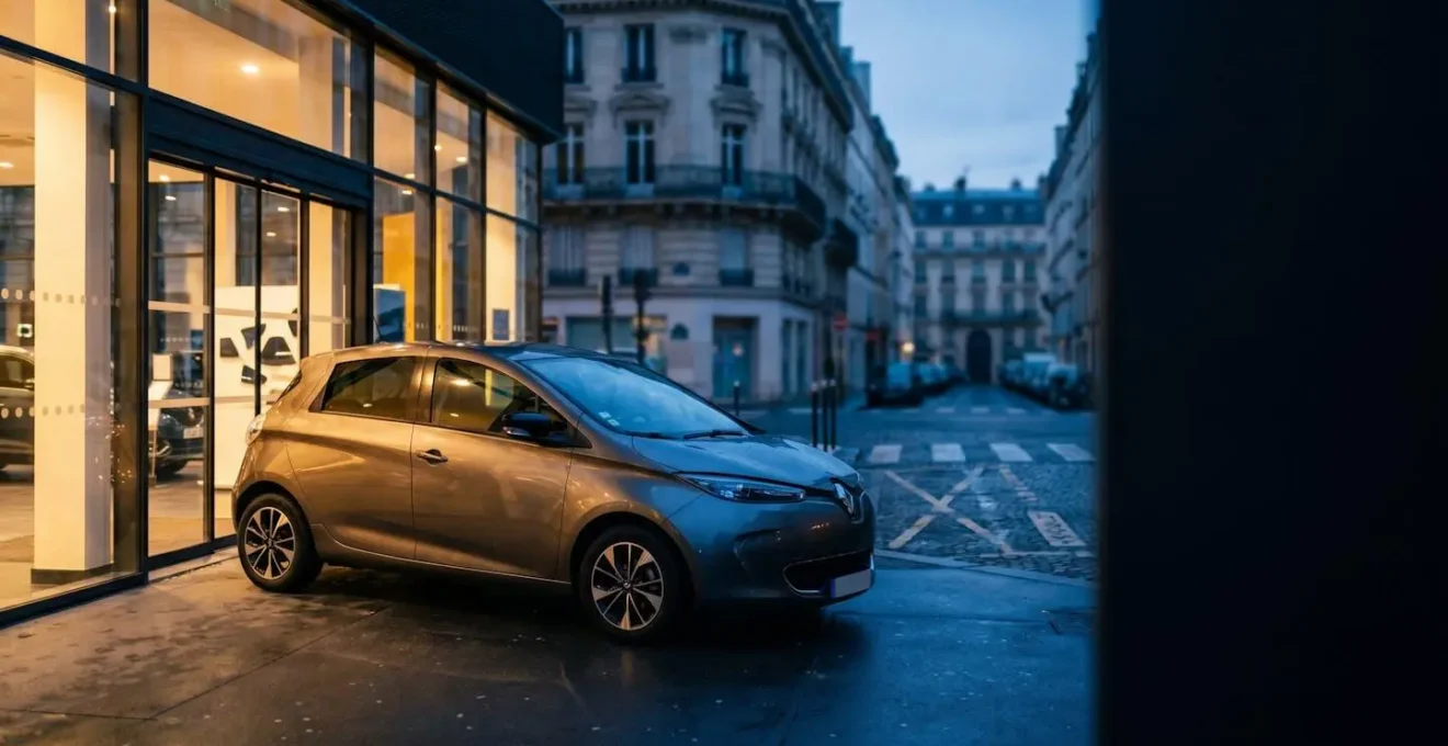 Berline neuve garée devant une devanture de concession automobile en France, symbolisant les coûts cachés derrière un prix affiché attractif