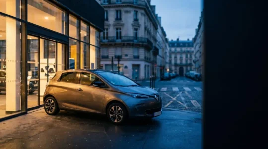 Berline neuve garée devant une devanture de concession automobile en France, symbolisant les coûts cachés derrière un prix affiché attractif
