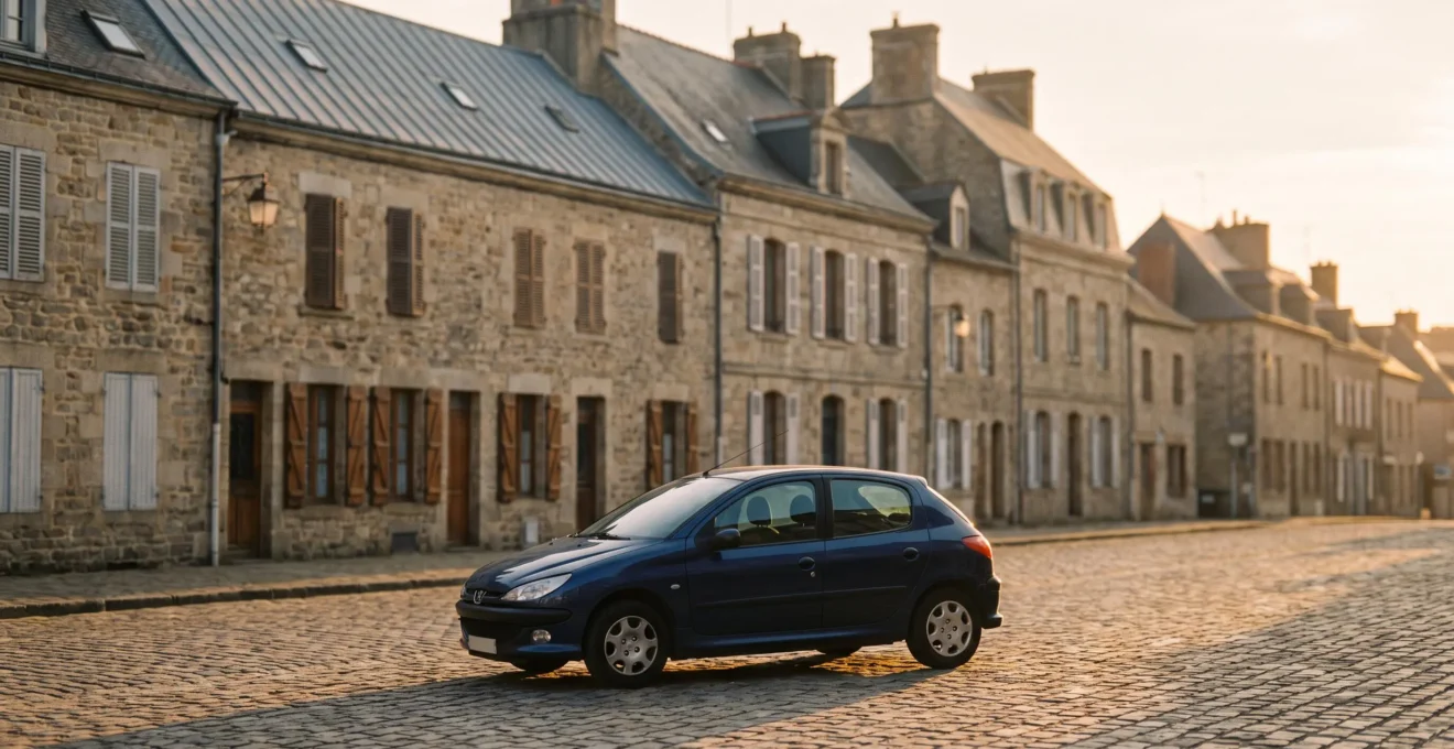 Propriétaire automobile français devant son véhicule garé dans une rue résidentielle, symbolisant la maîtrise du budget auto