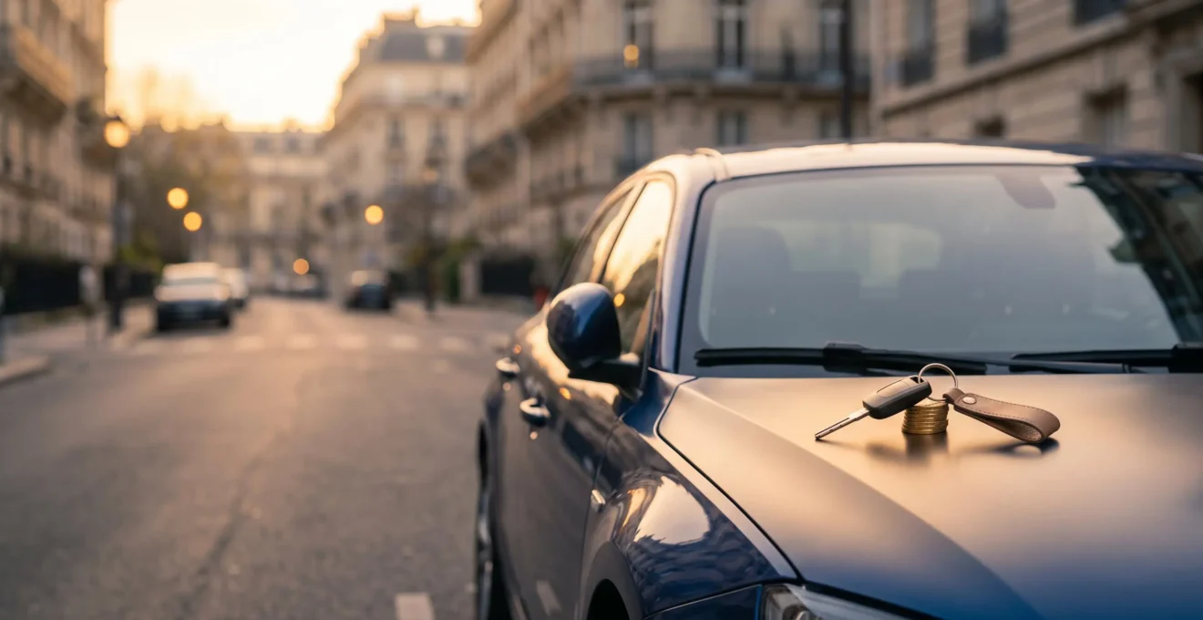 Cle de voiture posee sur des pieces de monnaie, symbolisant un revenu complementaire genere par une voiture en France.