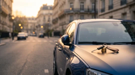 Cle de voiture posee sur des pieces de monnaie, symbolisant un revenu complementaire genere par une voiture en France.